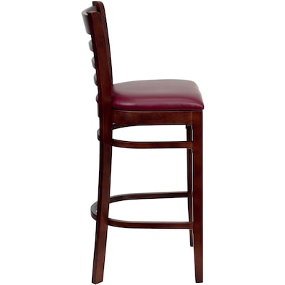 Flash Furniture HERCULES Traditional Wood Ladder Back Restaurant Barstool, Mahogany/Burgundy, 2-Pieces/Pack (2XUW05BLADMABRV)