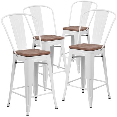 Flash Furniture Lily Contemporary Metal Vertical Back Counter Height Stool, White, 4-Pieces/Pack (4CH3132024GBWHW)