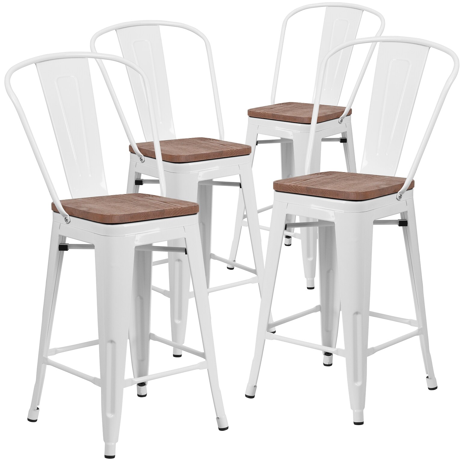 Flash Furniture Lily Contemporary Metal Vertical Back Counter Height Stool, White, 4-Pieces/Pack (4CH3132024GBWHW)