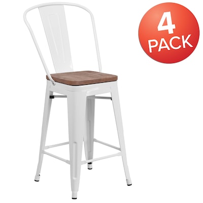 Flash Furniture Lily Contemporary Metal Vertical Back Counter Height Stool, White, 4-Pieces/Pack (4CH3132024GBWHW)