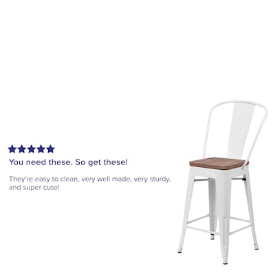 Flash Furniture Lily Contemporary Metal Vertical Back Counter Height Stool, White, 4-Pieces/Pack (4CH3132024GBWHW)