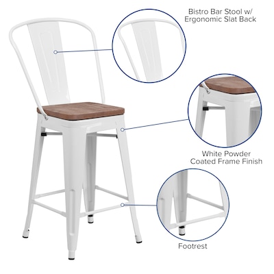 Flash Furniture Lily Contemporary Metal Vertical Back Counter Height Stool, White, 4-Pieces/Pack (4CH3132024GBWHW)