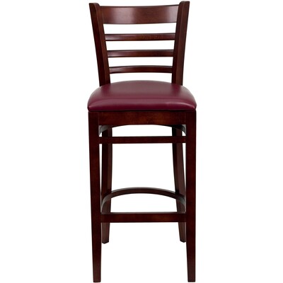 Flash Furniture HERCULES Traditional Wood Ladder Back Restaurant Barstool, Mahogany/Burgundy, 2-Pieces/Pack (2XUW05BLADMABRV)