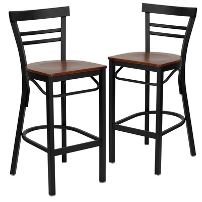 Flash Furniture HERCULES Traditional Metal Two-Slat Ladder Back Barstool, Black/Cherry, 2-Pieces/Pack (2XU6R9BLADBCHW)