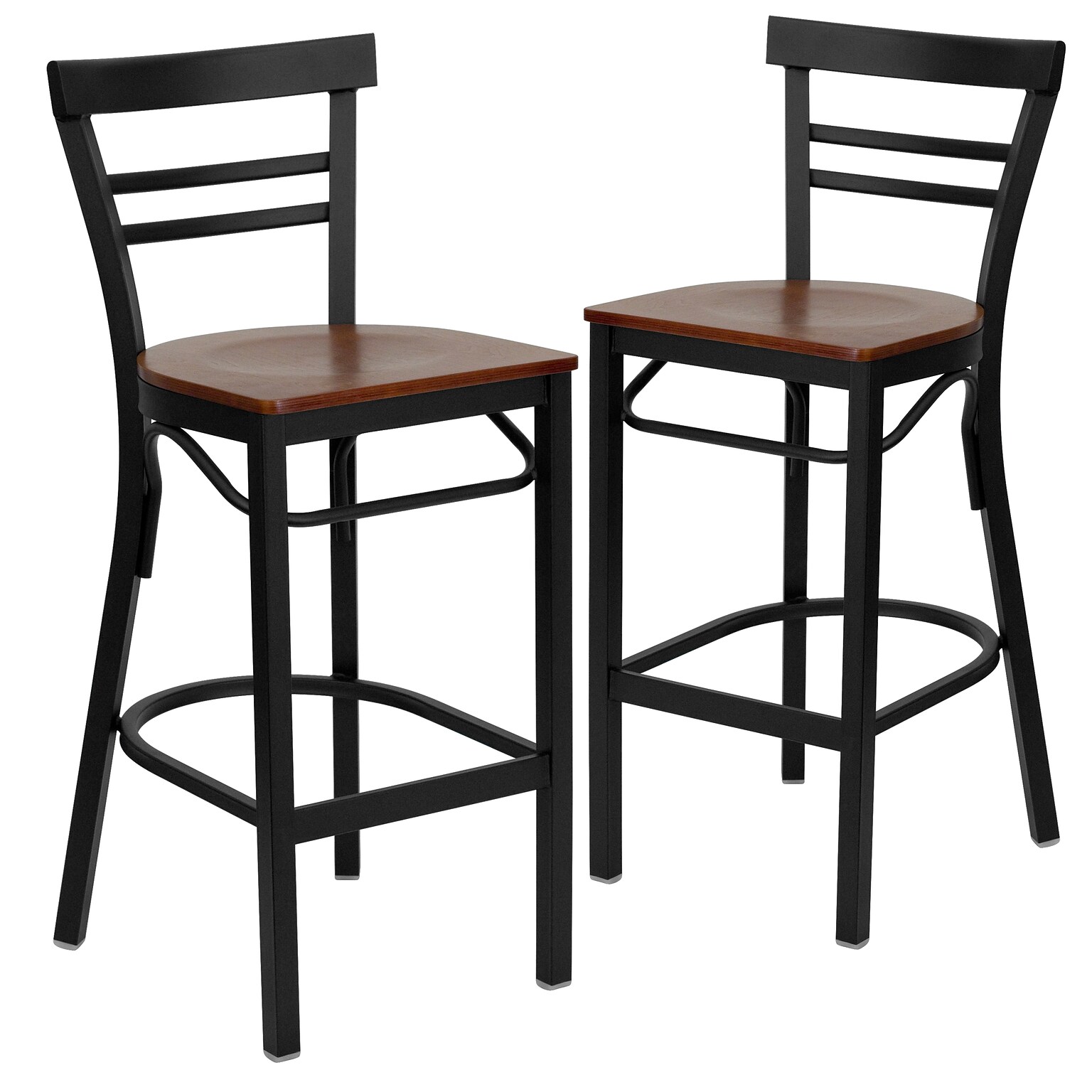 Flash Furniture HERCULES Traditional Metal Two-Slat Ladder Back Barstool, Black/Cherry, 2-Pieces/Pack (2XU6R9BLADBCHW)