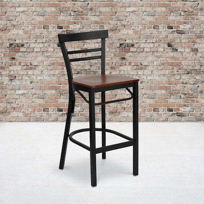 Flash Furniture HERCULES Traditional Metal Two-Slat Ladder Back Barstool, Black/Cherry, 2-Pieces/Pack (2XU6R9BLADBCHW)