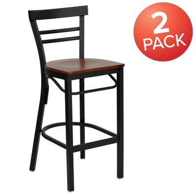 Flash Furniture HERCULES Traditional Metal Two-Slat Ladder Back Barstool, Black/Cherry, 2-Pieces/Pack (2XU6R9BLADBCHW)