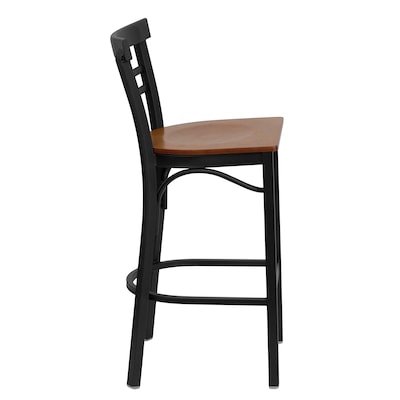 Flash Furniture HERCULES Traditional Metal Two-Slat Ladder Back Barstool, Black/Cherry, 2-Pieces/Pack (2XU6R9BLADBCHW)