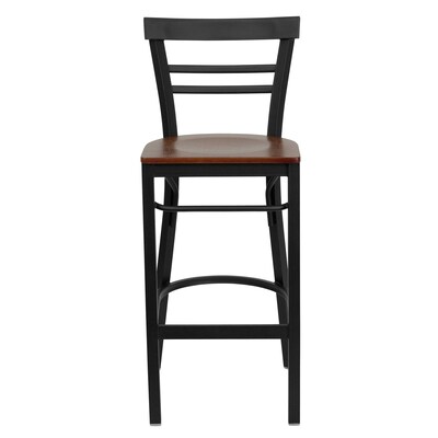 Flash Furniture HERCULES Traditional Metal Two-Slat Ladder Back Barstool, Black/Cherry, 2-Pieces/Pack (2XU6R9BLADBCHW)