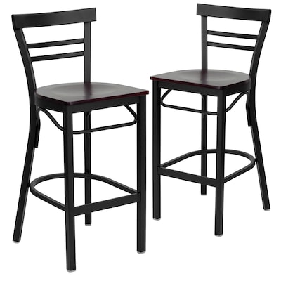 Flash Furniture HERCULES Traditional Metal Two-Slat Ladder Back Barstool, Black/Mahogany, 2-Pieces/P