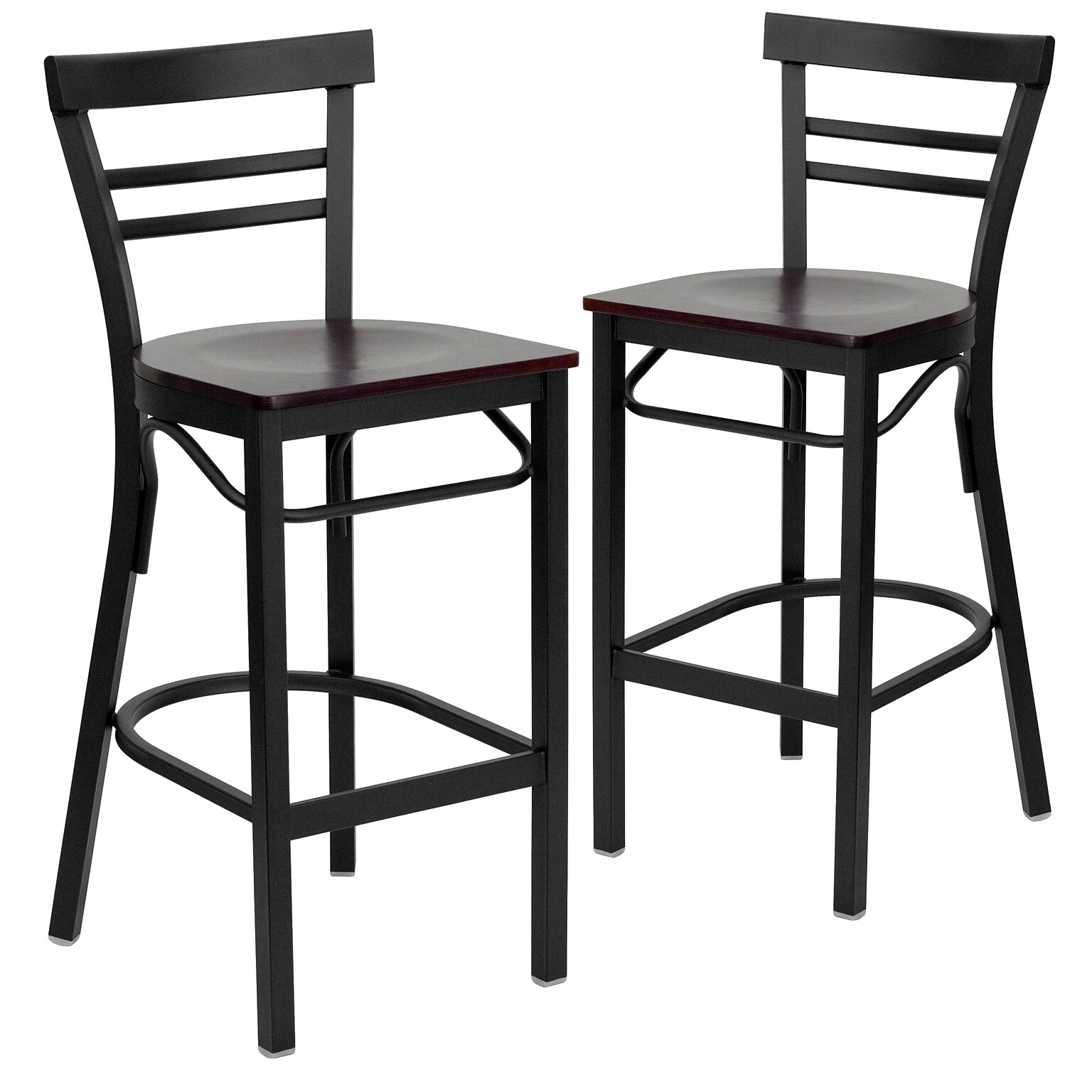 Flash Furniture HERCULES Traditional Metal Two-Slat Ladder Back Barstool, Black/Mahogany, 2-Pieces/Pack (2XU6R9BLADBMAW)