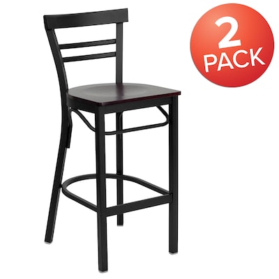 Flash Furniture HERCULES Traditional Metal Two-Slat Ladder Back Barstool, Black/Mahogany, 2-Pieces/Pack (2XU6R9BLADBMAW)