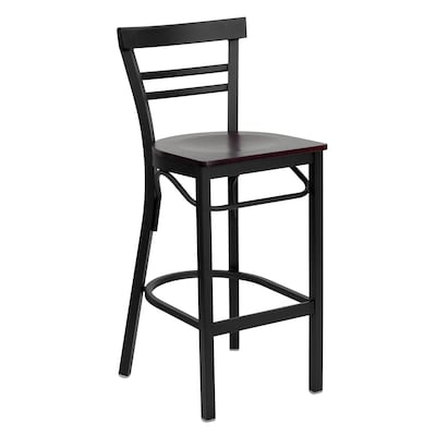Flash Furniture HERCULES Traditional Metal Two-Slat Ladder Back Barstool, Black/Mahogany, 2-Pieces/Pack (2XU6R9BLADBMAW)