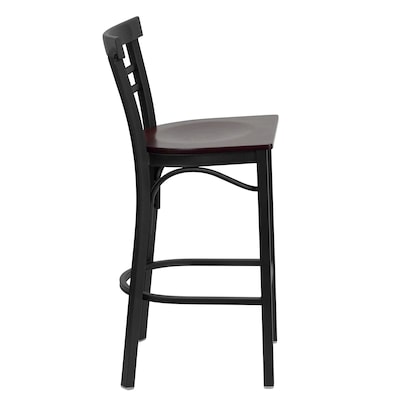 Flash Furniture HERCULES Traditional Metal Two-Slat Ladder Back Barstool, Black/Mahogany, 2-Pieces/Pack (2XU6R9BLADBMAW)