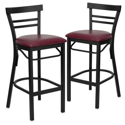 Flash Furniture HERCULES Traditional Metal Two-Slat Ladder Back Barstool, Black/Burgundy, 2-Pieces/Pack (2XU6R9BLADBBGV)