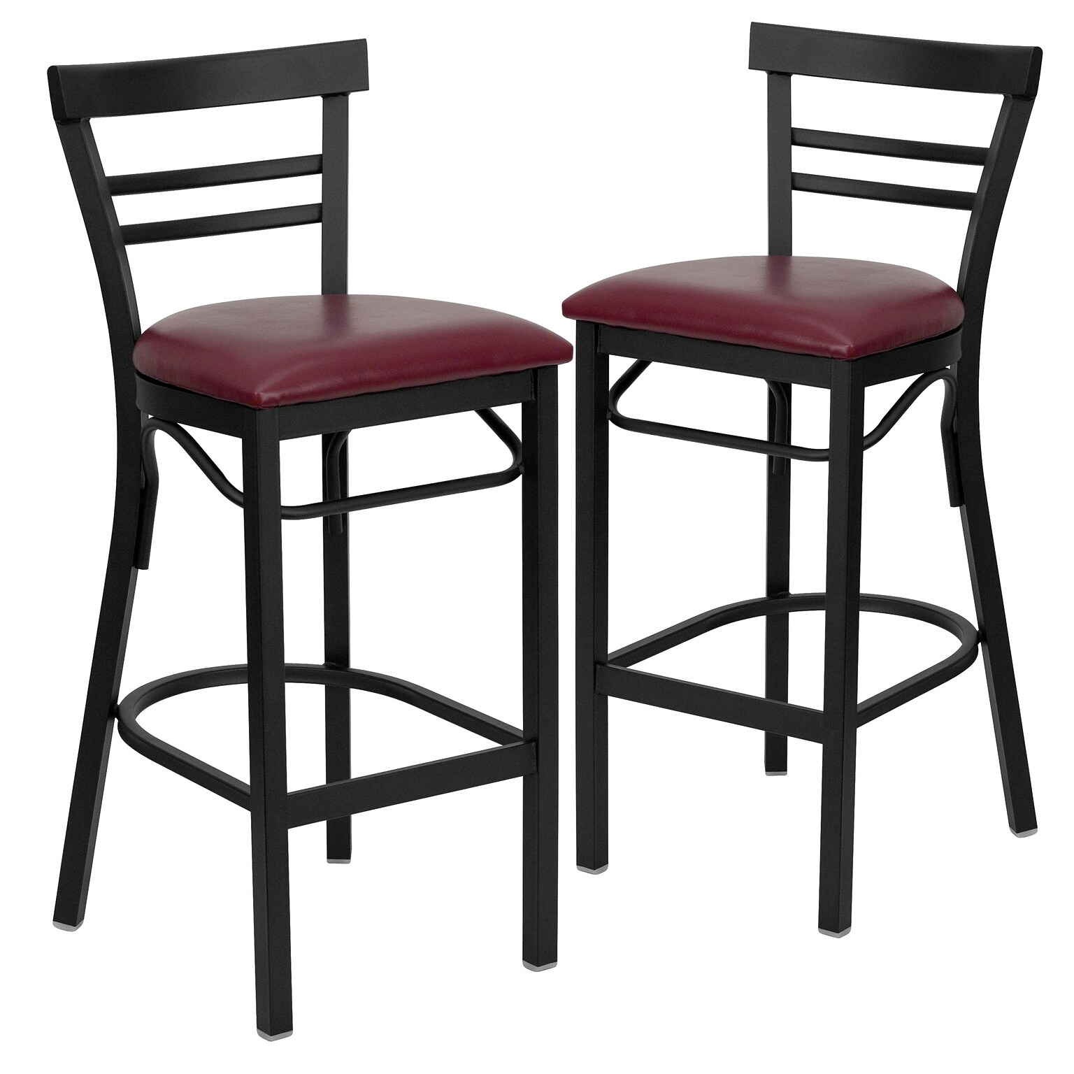 Flash Furniture HERCULES Traditional Metal Two-Slat Ladder Back Barstool, Black/Burgundy, 2-Pieces/Pack (2XU6R9BLADBBGV)