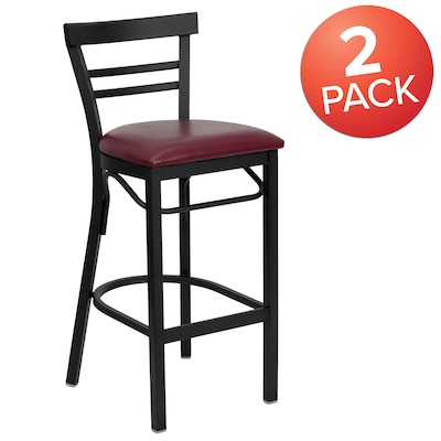 Flash Furniture HERCULES Traditional Metal Two-Slat Ladder Back Barstool, Black/Burgundy, 2-Pieces/Pack (2XU6R9BLADBBGV)