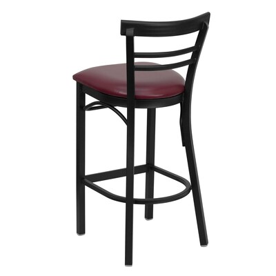 Flash Furniture HERCULES Traditional Metal Two-Slat Ladder Back Barstool, Black/Burgundy, 2-Pieces/Pack (2XU6R9BLADBBGV)