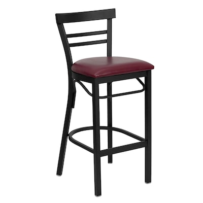 Flash Furniture HERCULES Traditional Metal Two-Slat Ladder Back Barstool, Black/Burgundy, 2-Pieces/Pack (2XU6R9BLADBBGV)