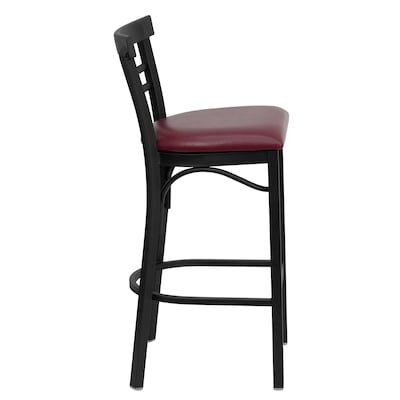 Flash Furniture HERCULES Traditional Metal Two-Slat Ladder Back Barstool, Black/Burgundy, 2-Pieces/Pack (2XU6R9BLADBBGV)