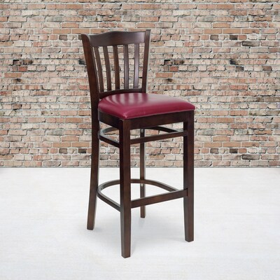 Flash Furniture HERCULES Traditional Wood Vertical Slat Back Barstool, Walnut/Burgundy, 2-Pieces/Pack (2XUW08BVRTWABGV)