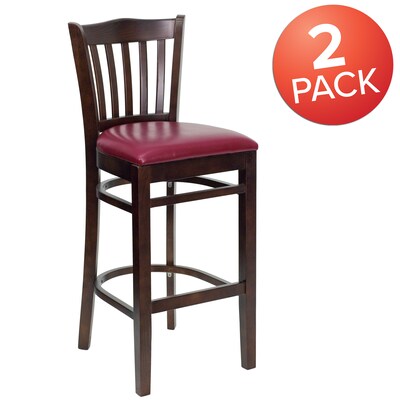 Flash Furniture HERCULES Traditional Wood Vertical Slat Back Barstool, Walnut/Burgundy, 2-Pieces/Pack (2XUW08BVRTWABGV)