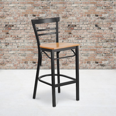 Flash Furniture HERCULES Traditional Metal Two-Slat Ladder Back Barstool, Black/Natural Wood, 2-Pieces/Pack (2XU6R9BLADBARNW)