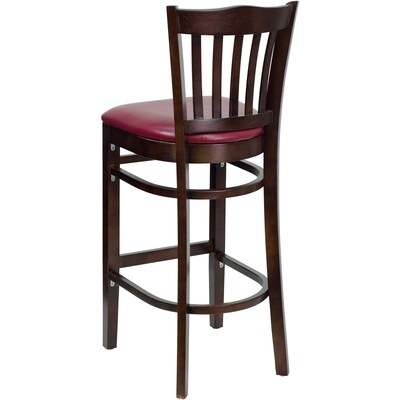 Flash Furniture HERCULES Traditional Wood Vertical Slat Back Barstool, Walnut/Burgundy, 2-Pieces/Pack (2XUW08BVRTWABGV)