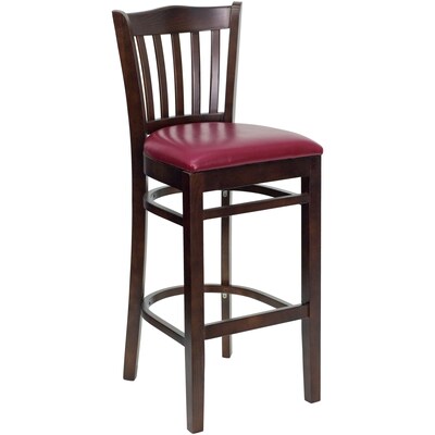 Flash Furniture HERCULES Traditional Wood Vertical Slat Back Barstool, Walnut/Burgundy, 2-Pieces/Pack (2XUW08BVRTWABGV)