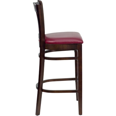 Flash Furniture HERCULES Traditional Wood Vertical Slat Back Barstool, Walnut/Burgundy, 2-Pieces/Pack (2XUW08BVRTWABGV)