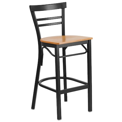 Flash Furniture HERCULES Traditional Metal Two-Slat Ladder Back Barstool, Black/Natural Wood, 2-Pieces/Pack (2XU6R9BLADBARNW)
