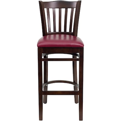 Flash Furniture HERCULES Traditional Wood Vertical Slat Back Barstool, Walnut/Burgundy, 2-Pieces/Pack (2XUW08BVRTWABGV)