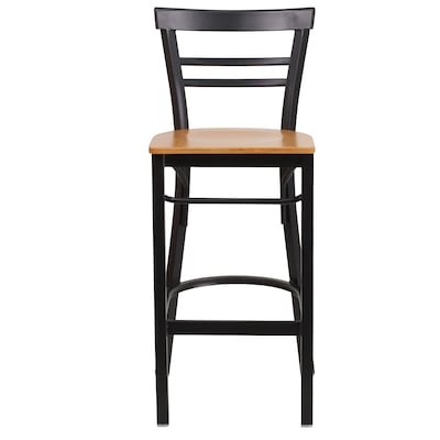 Flash Furniture HERCULES Traditional Metal Two-Slat Ladder Back Barstool, Black/Natural Wood, 2-Pieces/Pack (2XU6R9BLADBARNW)