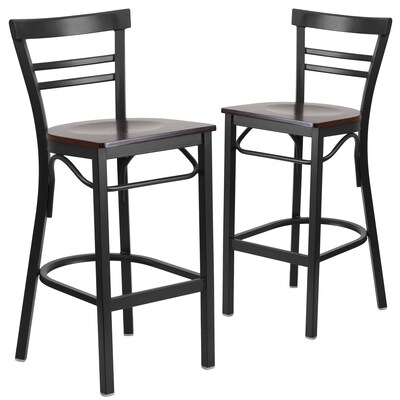 Flash Furniture HERCULES Traditional Metal Two-Slat Ladder Back Barstool, Black/Walnut, 2-Pieces/Pack (2XU6R9BLADBARWW)
