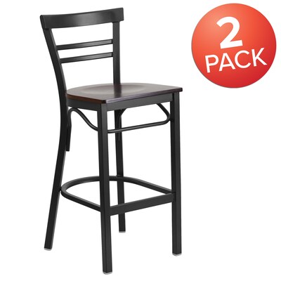 Flash Furniture HERCULES Traditional Metal Two-Slat Ladder Back Barstool, Black/Walnut, 2-Pieces/Pack (2XU6R9BLADBARWW)