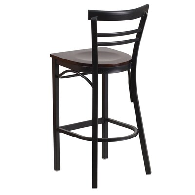 Flash Furniture HERCULES Traditional Metal Two-Slat Ladder Back Barstool, Black/Walnut, 2-Pieces/Pack (2XU6R9BLADBARWW)
