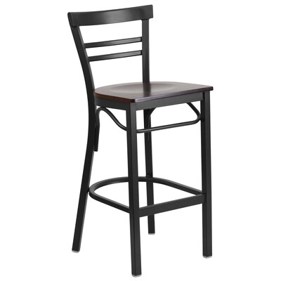 Flash Furniture HERCULES Traditional Metal Two-Slat Ladder Back Barstool, Black/Walnut, 2-Pieces/Pack (2XU6R9BLADBARWW)