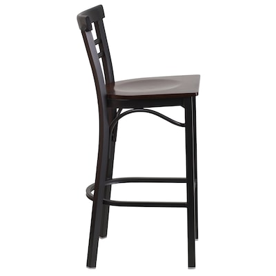 Flash Furniture HERCULES Traditional Metal Two-Slat Ladder Back Barstool, Black/Walnut, 2-Pieces/Pack (2XU6R9BLADBARWW)