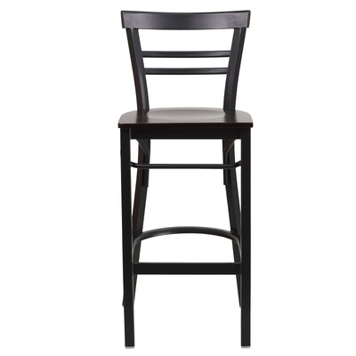 Flash Furniture HERCULES Traditional Metal Two-Slat Ladder Back Barstool, Black/Walnut, 2-Pieces/Pack (2XU6R9BLADBARWW)