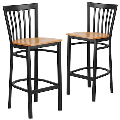 Flash Furniture HERCULES Traditional Metal School House Back Barstool, Black/Natural Wood, 2-Pieces/Pack (2XU6R8BSCHBARNW)
