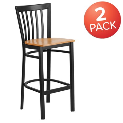 Flash Furniture HERCULES Traditional Metal School House Back Barstool, Black/Natural Wood, 2-Pieces/Pack (2XU6R8BSCHBARNW)