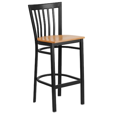 Flash Furniture HERCULES Traditional Metal School House Back Barstool, Black/Natural Wood, 2-Pieces/Pack (2XU6R8BSCHBARNW)