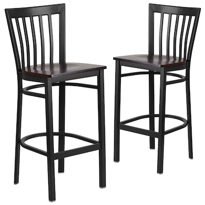 Flash Furniture HERCULES Traditional Metal School House Back Restaurant Barstool, Black/Walnut, 2-Pieces/Pack (2XU6R8BSCHBARWW)