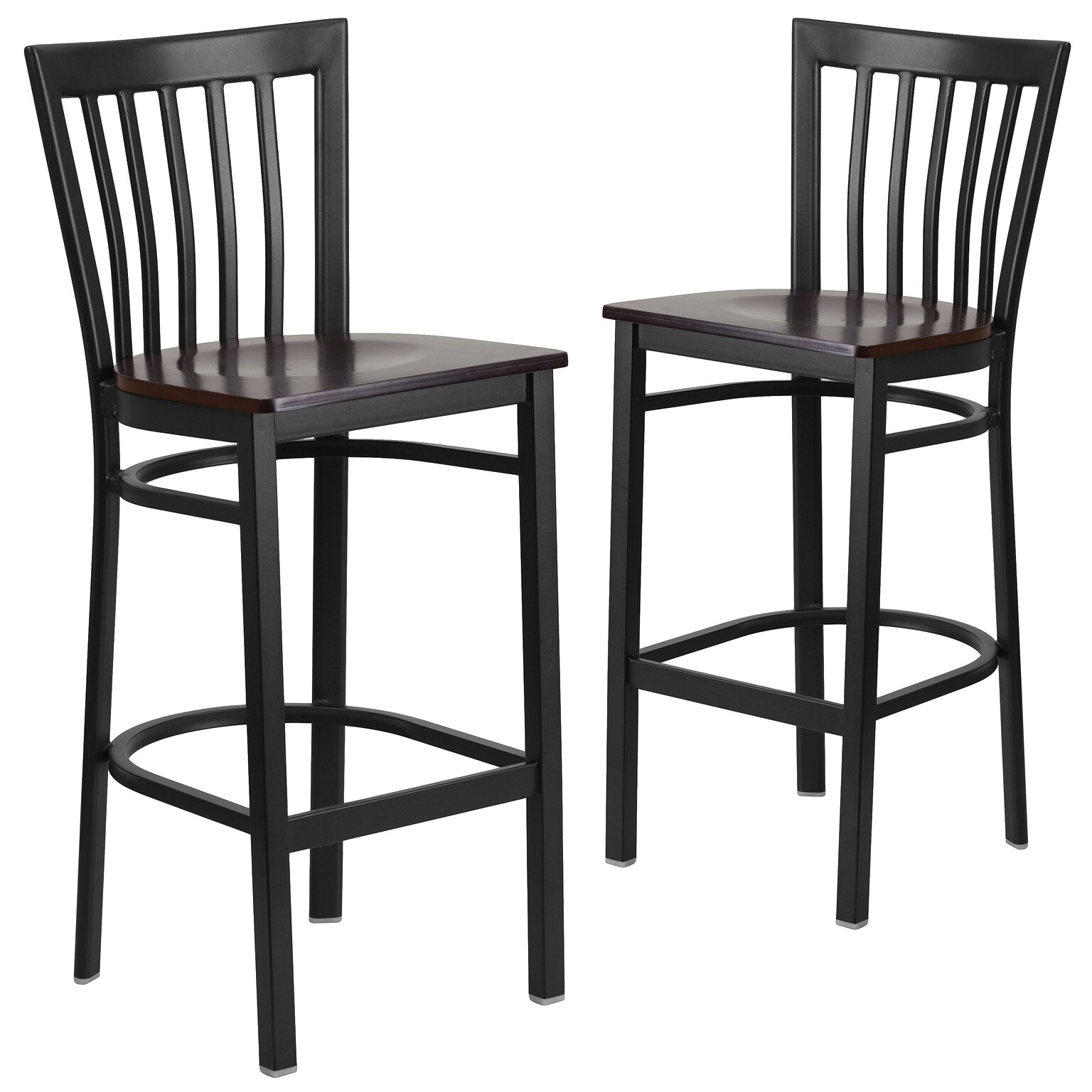 Flash Furniture HERCULES Traditional Metal School House Back Restaurant Barstool, Black/Walnut, 2-Pieces/Pack (2XU6R8BSCHBARWW)