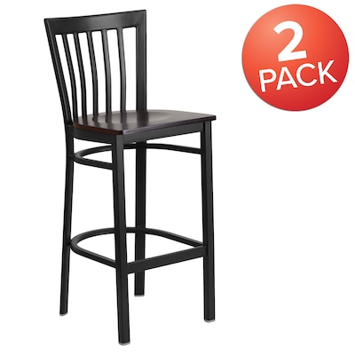Flash Furniture HERCULES Traditional Metal School House Back Restaurant Barstool, Black/Walnut, 2-Pieces/Pack (2XU6R8BSCHBARWW)