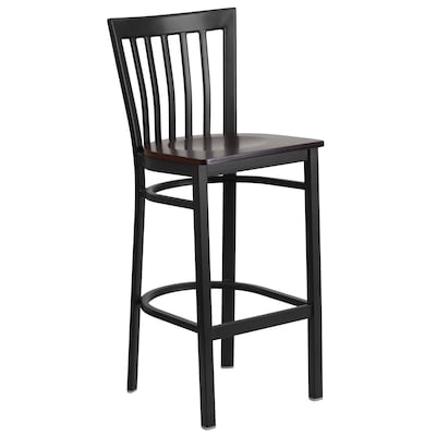 Flash Furniture HERCULES Traditional Metal School House Back Restaurant Barstool, Black/Walnut, 2-Pieces/Pack (2XU6R8BSCHBARWW)