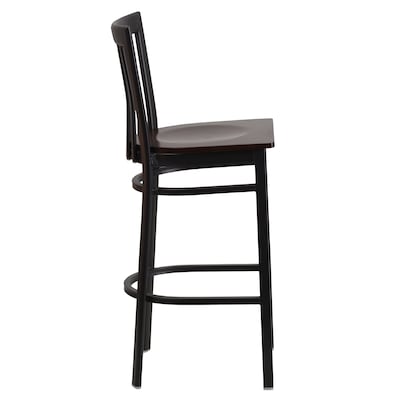 Flash Furniture HERCULES Traditional Metal School House Back Restaurant Barstool, Black/Walnut, 2-Pieces/Pack (2XU6R8BSCHBARWW)