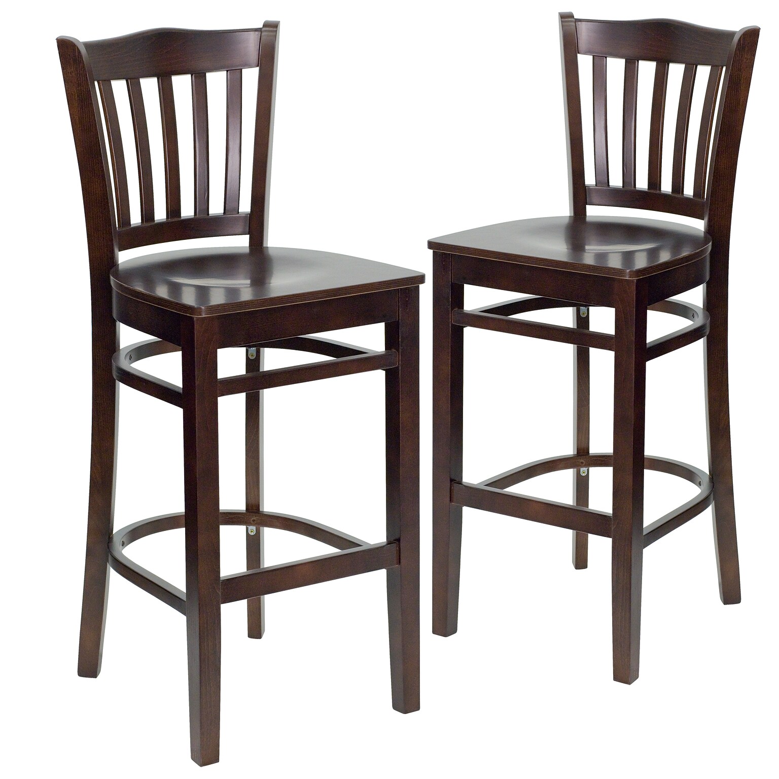 Flash Furniture HERCULES Series Traditional Wood Vertical Slat Back Restaurant Barstool, Walnut, 2-Pieces/Pack (2XUW08BVRTWAL)