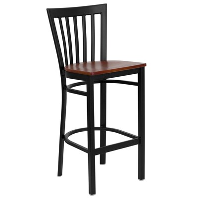 Flash Furniture HERCULES Traditional Metal School House Back Restaurant Barstool, Black/Cherry, 2-Pieces/Pack (2XU6R8BSCHBCHW)