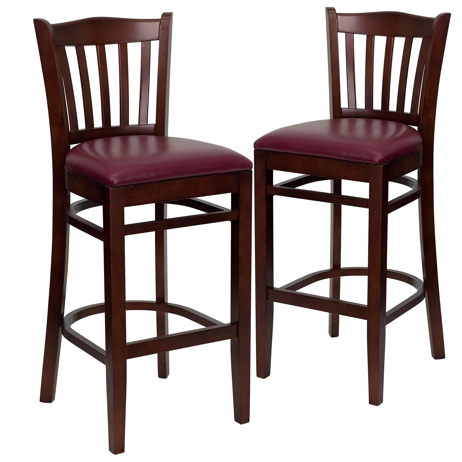Flash Furniture HERCULES Traditional Wood Vertical Slat Back Barstool, Mahogany/Burgundy, 2-Pieces/Pack (2XUW08BVRTMABGV)